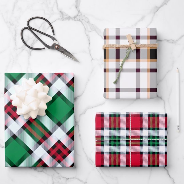  Green, Red, & White Toledo Plaid Patterns Multi  Wrapping Paper Sheets (Front)