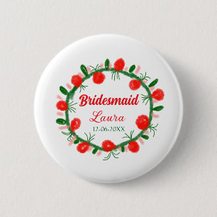 green red wreath cir add name bridesmaid gift year button