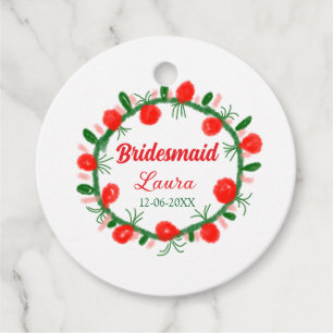 green red wreath cir add name bridesmaid gift year favor tags