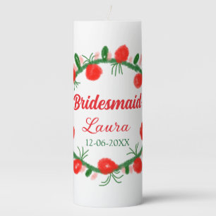 green red wreath cir add name bridesmaid gift year pillar candle
