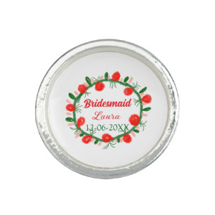 green red wreath cir add name bridesmaid gift year ring