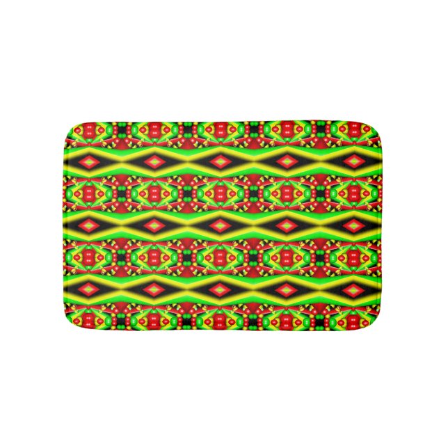 Green Red Yellow Bubbles And Stripes Abstract Art Bath Mat (Front)