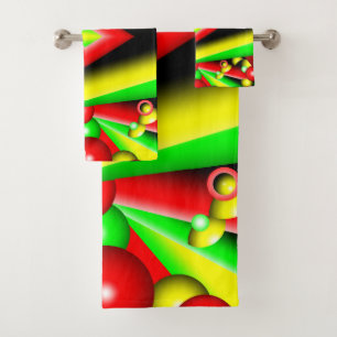 Green Red Yellow Bubbles And Stripes Abstract Art Bath Towel Set