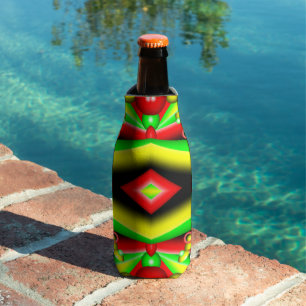Green Red Yellow Bubbles And Stripes Abstract Art Bottle Cooler