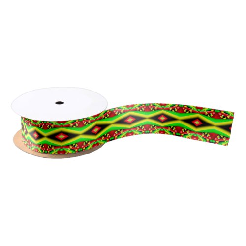 Green Red Yellow Bubbles And Stripes Abstract Art Satin Ribbon