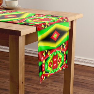 Green Red Yellow Bubbles And Stripes Abstract Art Short Table Runner