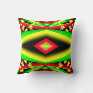 Green Red Yellow Bubbles And Stripes Abstract Art Throw Pillow