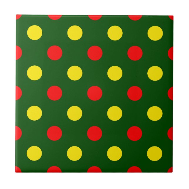 Green Red Yellow Polka Dots Design  Ceramic Tile (Front)
