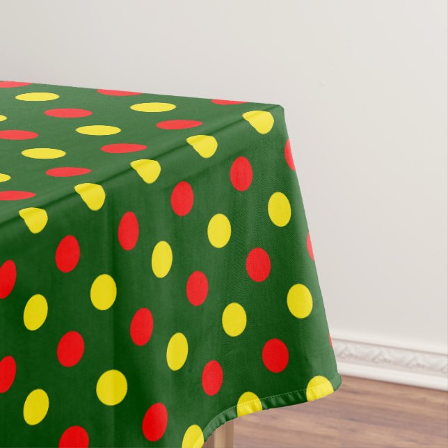 Green Red Yellow Polka Dots Design  Tablecloth (In Situ)