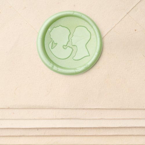 Green Regency Bride  Groom Cameo Wedding Wax Seal Sticker