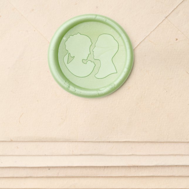 Green Regency Bride & Groom Cameo Wedding Wax Seal Sticker (Front)
