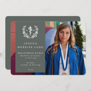 Green Registered Nurse Asclepius Graduation Photo  Announcement