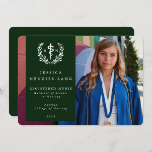 Green Registered Nurse Asclepius Graduation Photo Announcement