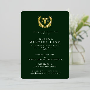 Green Registered Nurse Caduceus+Laurel Wreath Foil Invitation