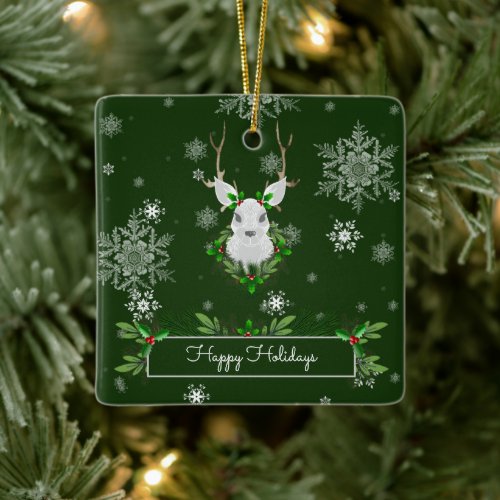 Green Reindeer Ceramic Ornament