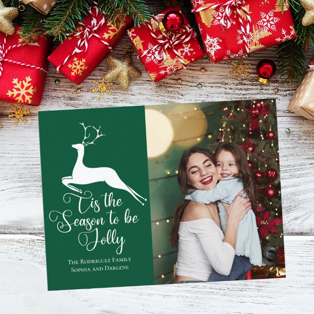 Green Reindeer Christmas Photo Cute Tis the Season Postcard (Creator Uploaded)