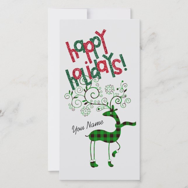 Green Reindeer Flat Christmas Greeting Card (Front)
