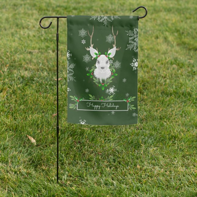 Green Reindeer Garden Flag (In SItu)