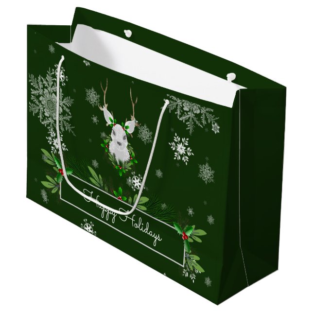 Green Reindeer Gift Bag (Front Angled)