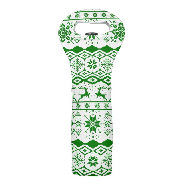 Green Reindeer Knitted Pattern Wine Bag (Back)