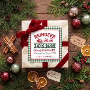 Green Reindeer Santa Sack Christmas Plaid Square Sticker