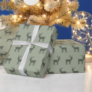Green Reindeer Winter Modern Minimalist Christmas Wrapping Paper