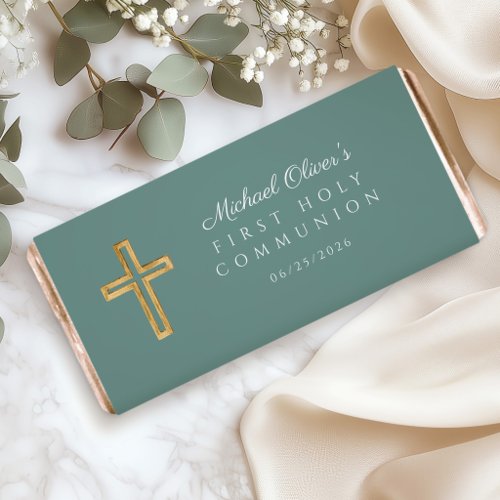 Green Religious Cross Boy First Communion Hershey Bar Favors