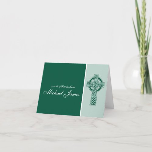 Green Religious Cross First Communion Thank You