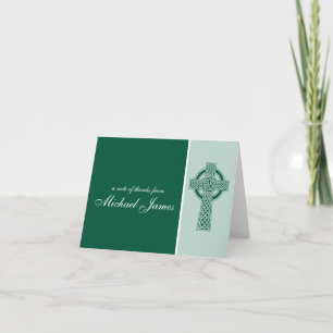 Green Religious Cross First Communion Thank You Card