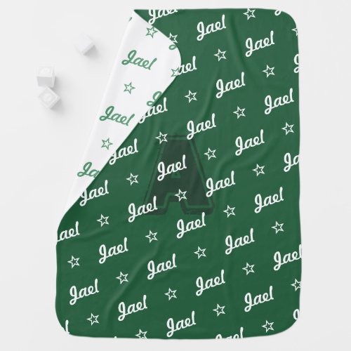 Green repeat personalized name with monogram baby blanket