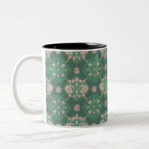Green Repetitive Victorian Style Design Two-Tone Coffee Mug