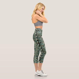Green Reptile Skin Pattern Capri Leggings