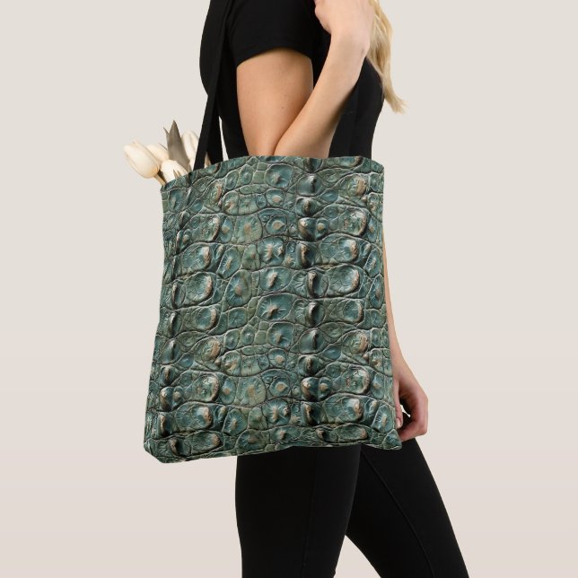 Green Reptile Skin Pattern Tote Bag (Close Up)