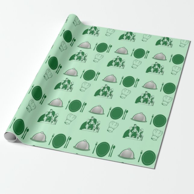 Green restaurant decorative pattern wrapping paper (Unrolled)