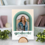 Green Retro Arch Graduation Announcement<br><div class="desc">This fun graduation announcement features an arch with different shades of green around a single photo. The back of the card has a coordinating stripe pattern as well as space for a personal message or invitation details for a graduation celebration.</div>