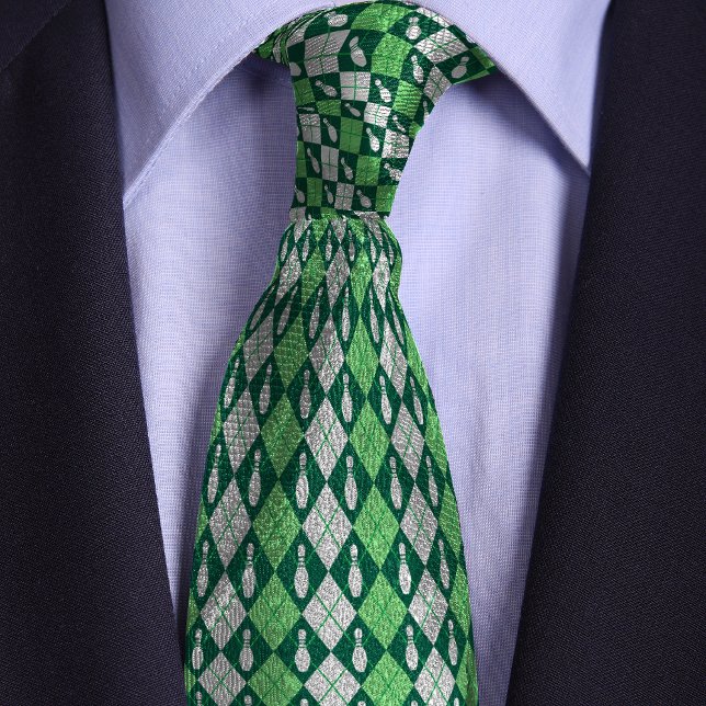 Green Retro Argyle Bowling Pin Neck Tie (Creator Uploaded)