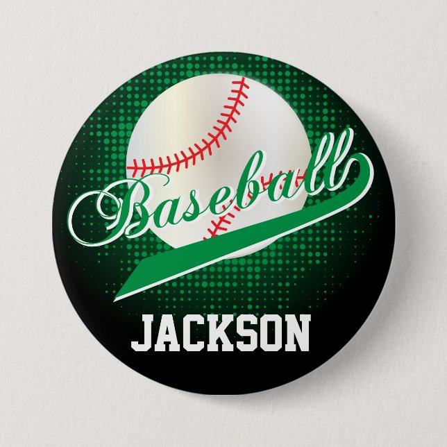 Green Retro Baseball Style Pinback Button (Front)
