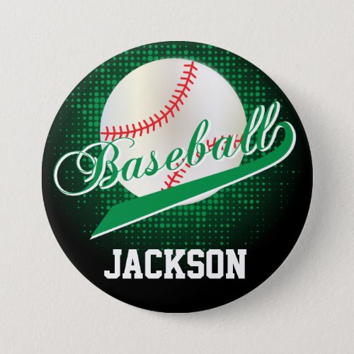 Green Retro Baseball Style Pinback Button