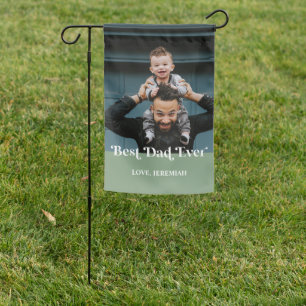 Green Retro Best Dad Ever Custom Picture Garden Flag