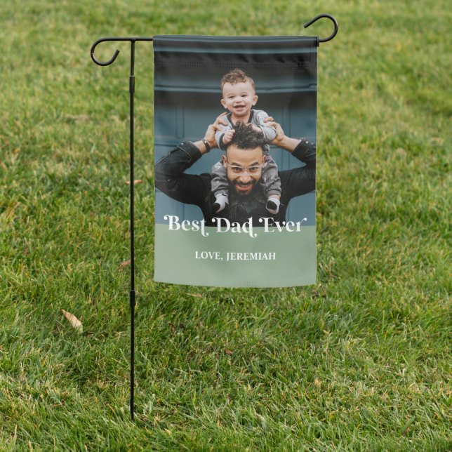 Green Retro Best Dad Ever Custom Picture Garden Flag (In SItu)