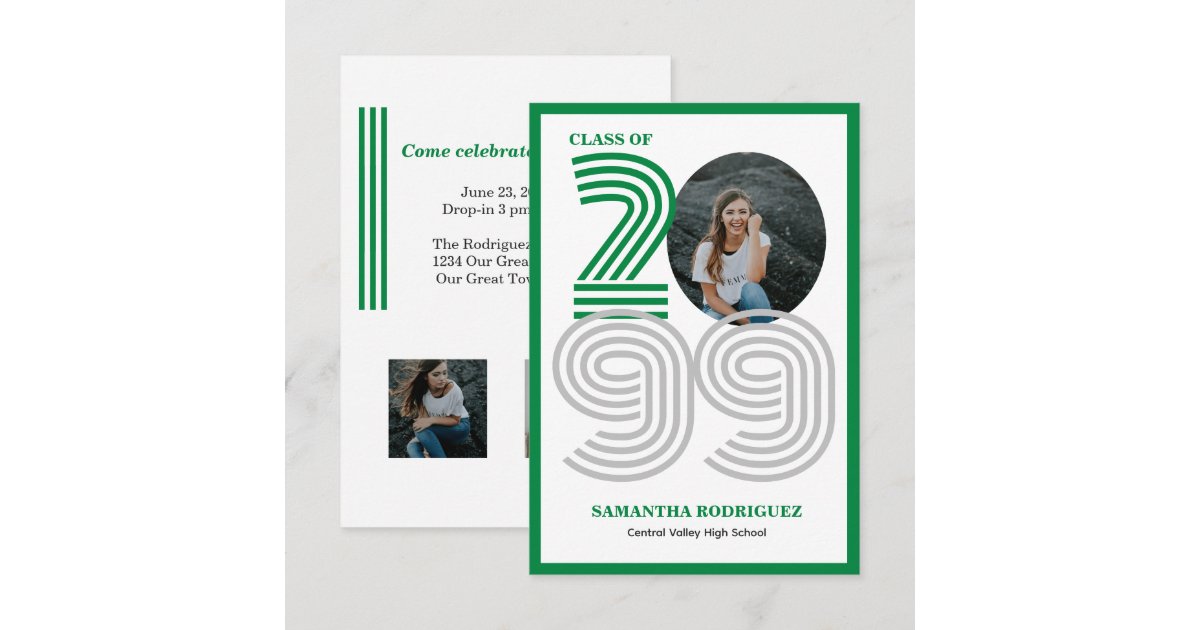 Green Retro Big Numbers Graduation Photo Invitation | Zazzle