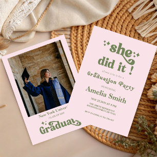 green Retro Boho Graduation Class of 2026 Invitation
