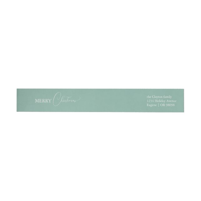 Green Retro Boho Minimalist Christmas Address Wrap Around Label (Individual)
