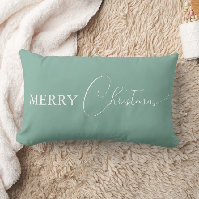 Green Retro Boho Minimalist Merry Christmas Custom Lumbar Pillow (Blanket)