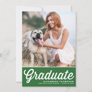 Green Retro Bold Typography Photo Graduation Announcement