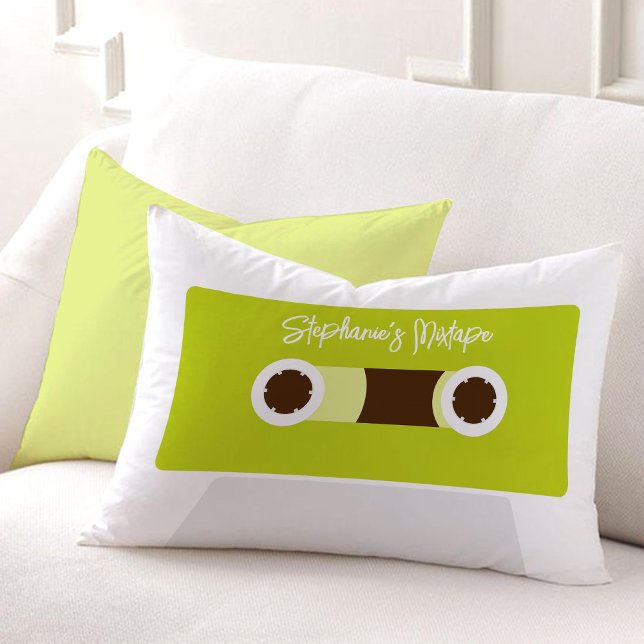 Green Retro Cassette Tape Lumbar Pillow (Creator Uploaded)