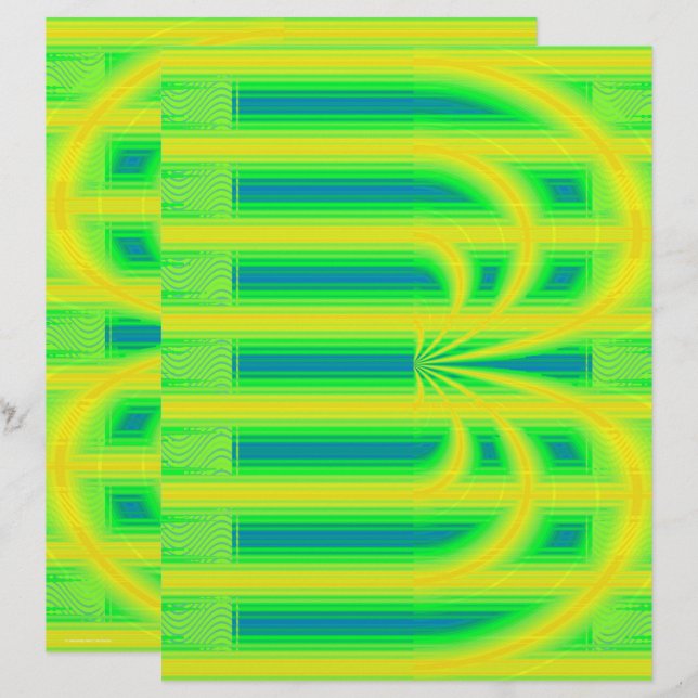 Green Retro Cathedral Scrapbook Paper 2-Sided Page (Front/Back)