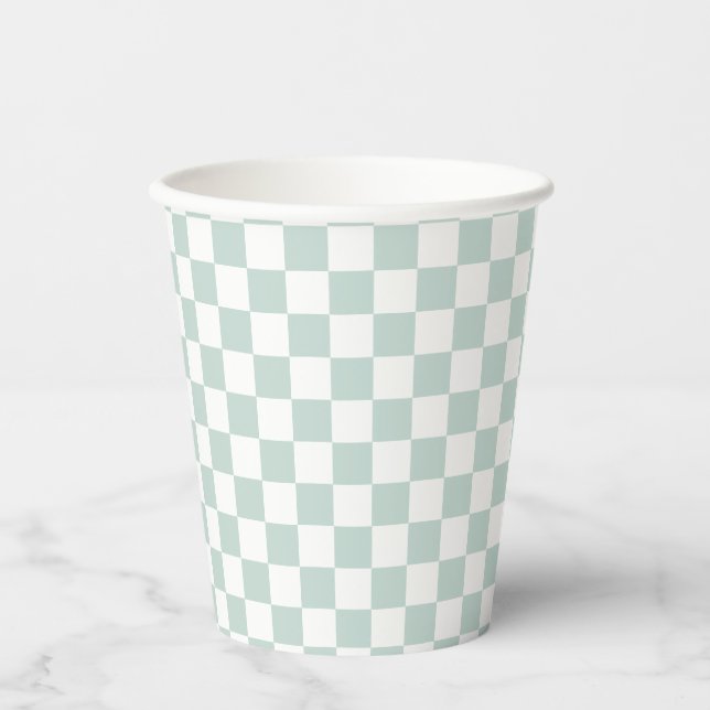 Green Retro Checker birthday Paper Cups (Front)