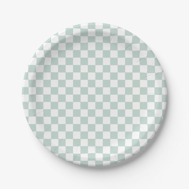 Green Retro Checker birthday Paper Plates (Front)