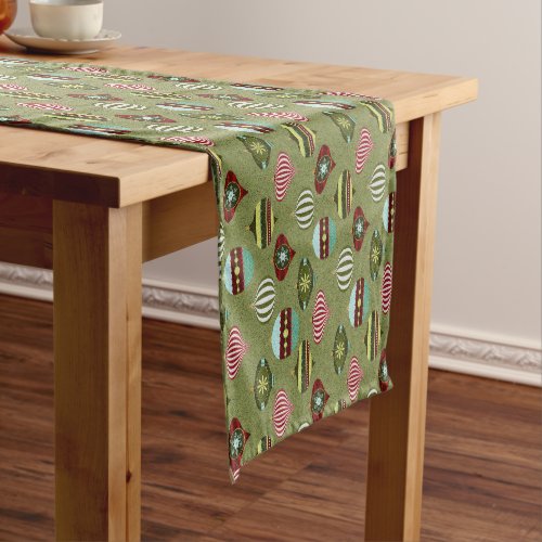 Green Retro Christmas Tree Ornaments Short Table Runner